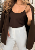 Satynowy top z koronką New In Town czekoladowy