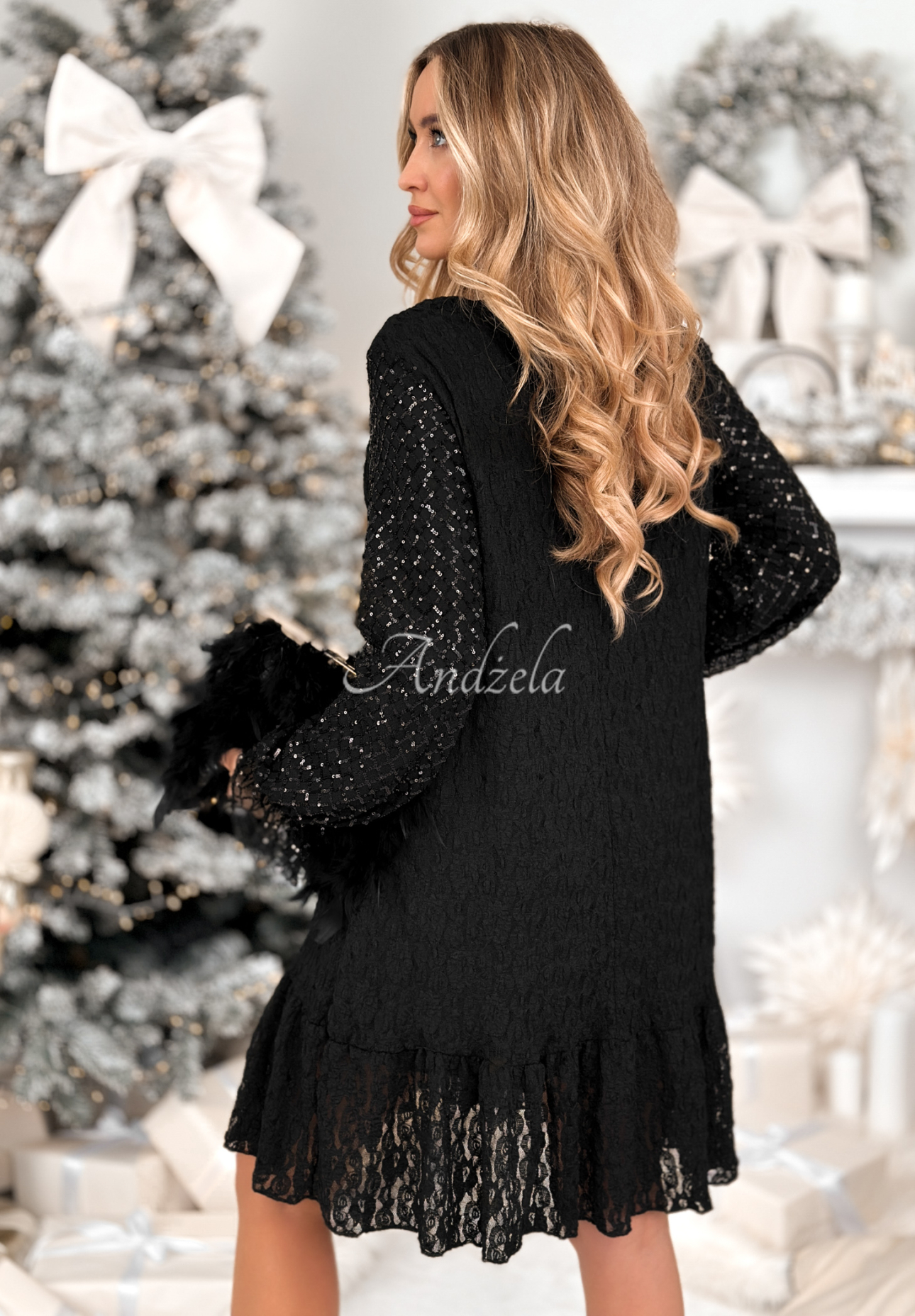 Lace dress with sequins and bow by Shiny Obsession black