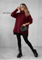 Sweter oversize z golfem Benin burgundowy