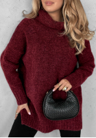 Sweter oversize z golfem Benin burgundowy