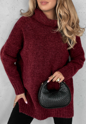 Sweter oversize z golfem Benin burgundowy
