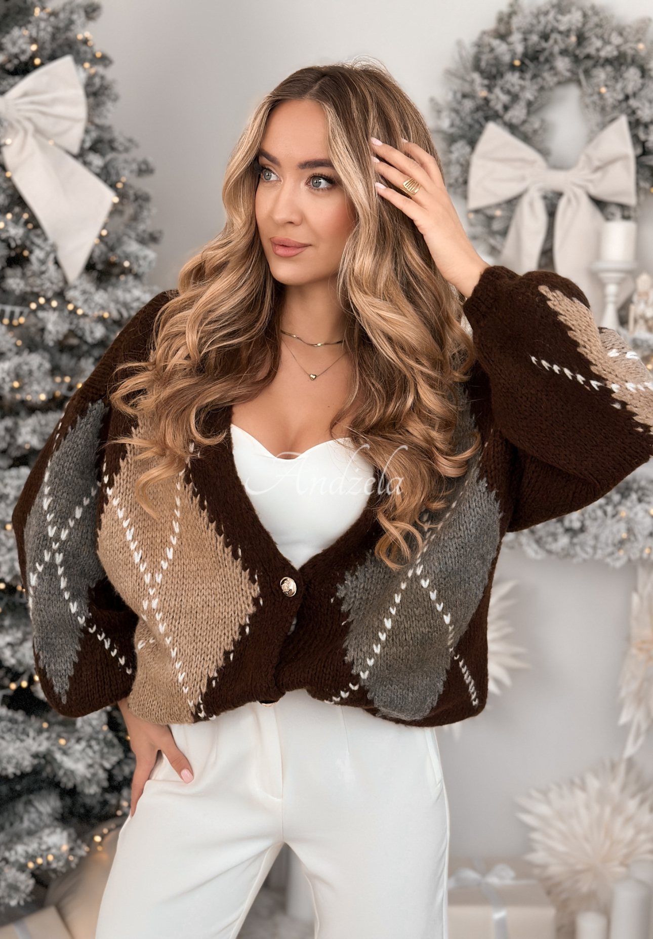 Short romper cardigan with mohair Warm Silence chocolate