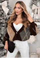 Krótki kardigan w romby Warm Silence czekoladowy