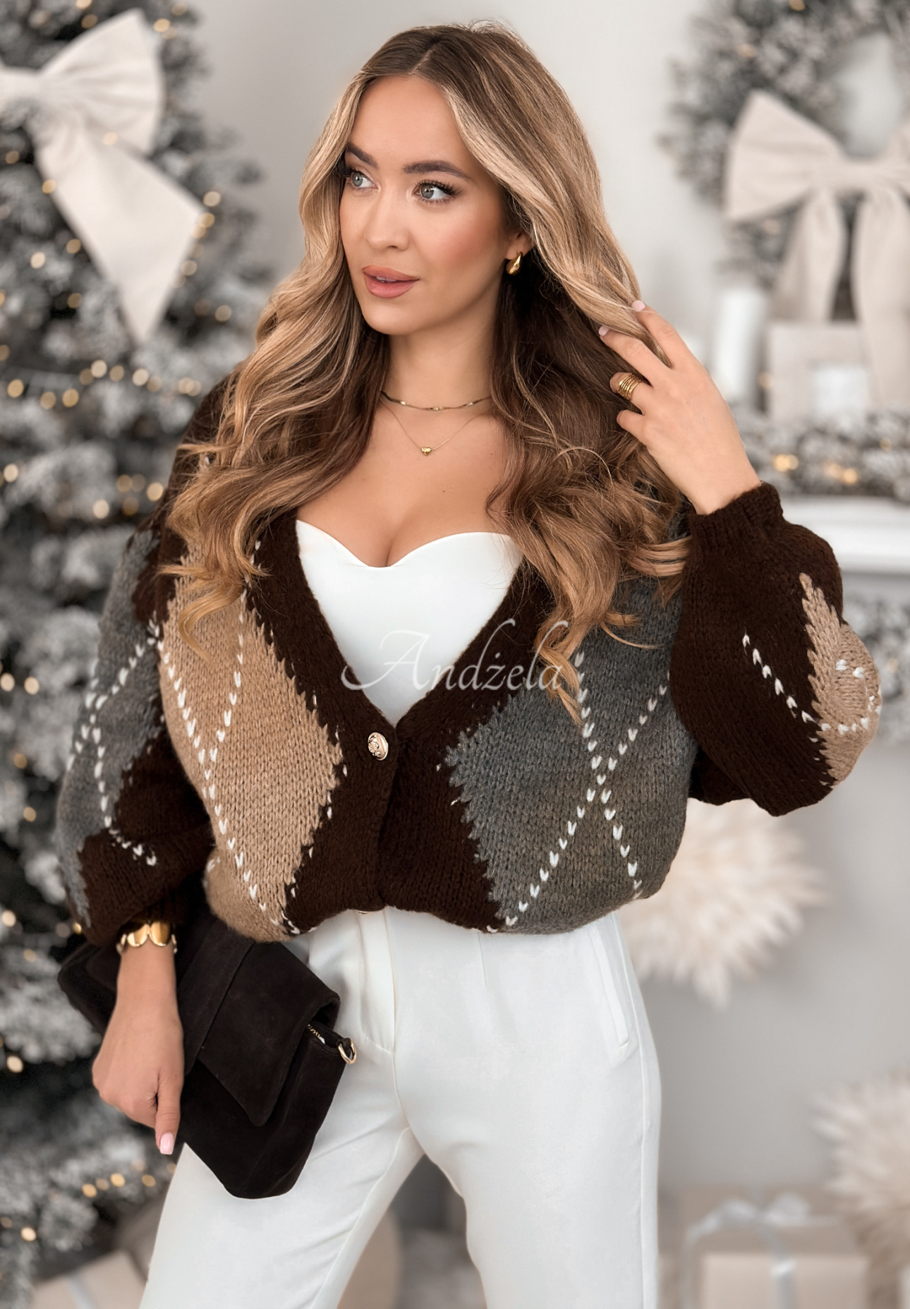 Short romper cardigan with mohair Warm Silence chocolate