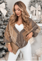 Krótki kardigan w romby Warm Silence mokka