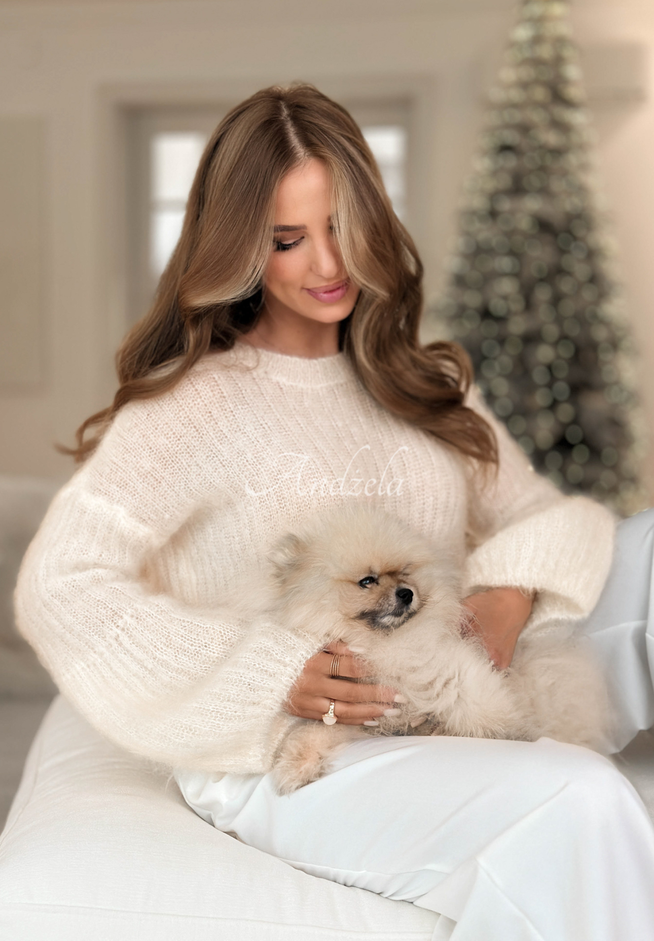 Soft mohair sweater with wide sleeves Cotton Candy ecru