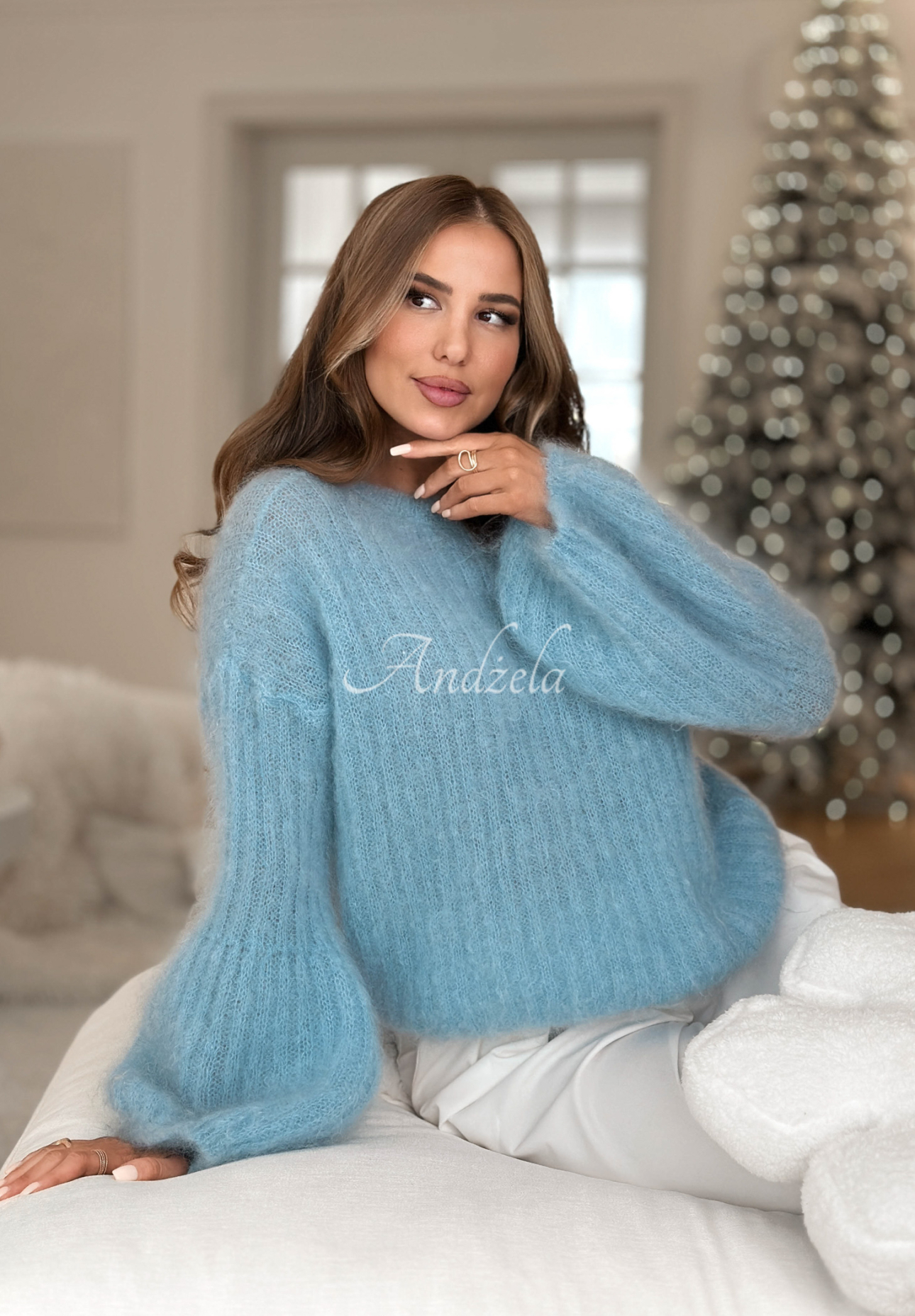 Soft mohair sweater with wide sleeves Cotton Candy blue