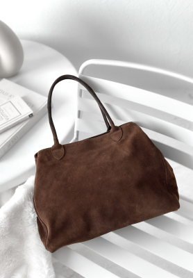 Fully Me chocolate suede handbag
