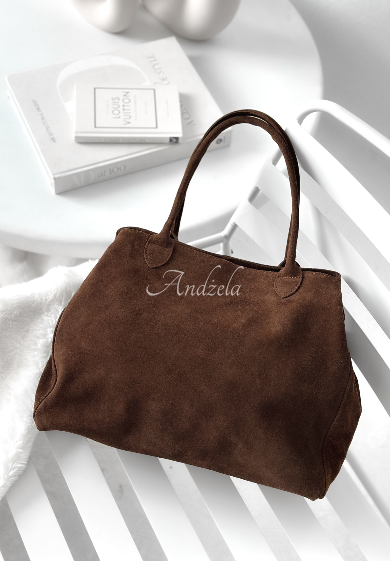 Fully Me chocolate suede handbag