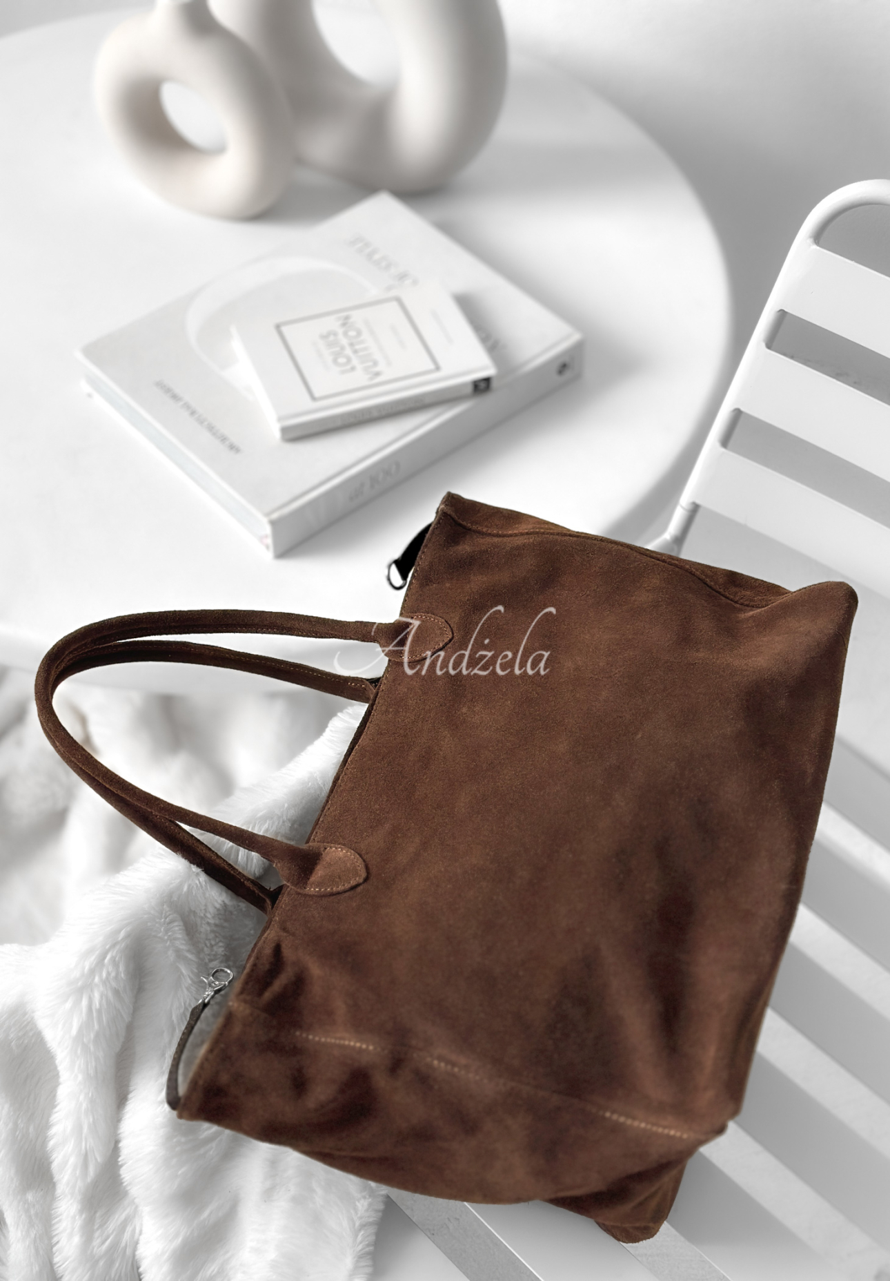 Fully Me chocolate suede handbag