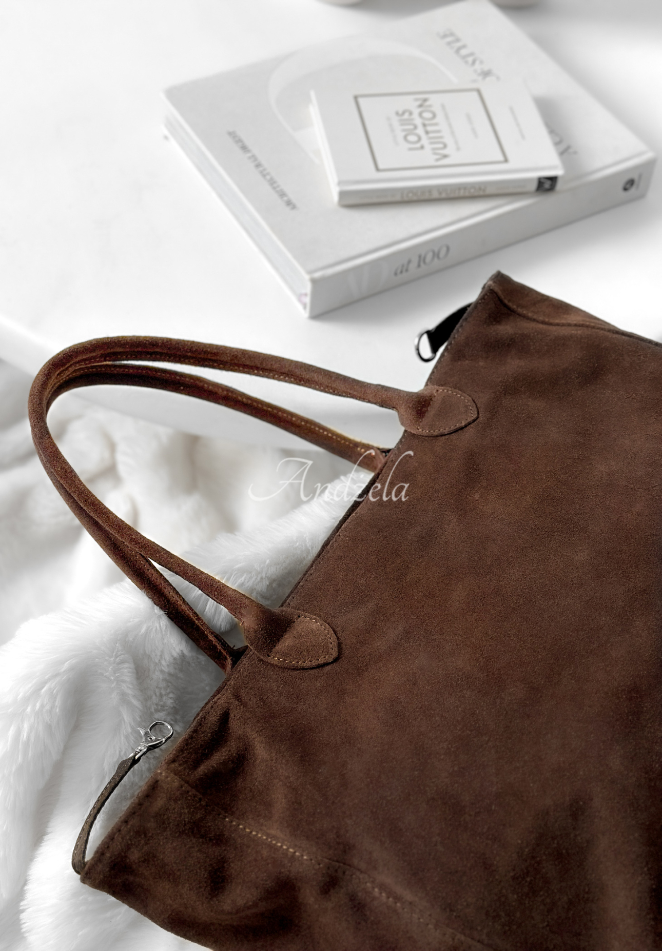 Fully Me chocolate suede handbag