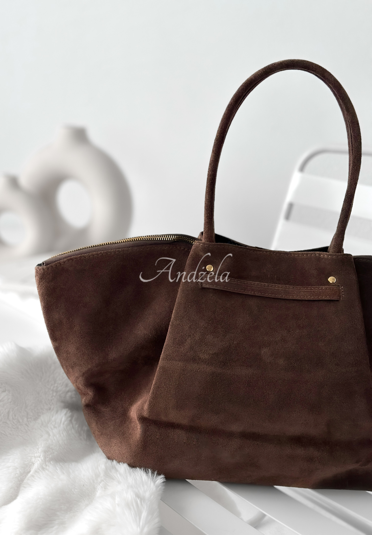 Almost Ready chocolate suede handbag