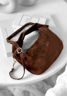 Just Lipstick chocolate suede handbag