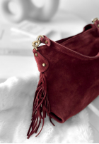 Zamszowa torebka z frędzlami Final Message burgundowa