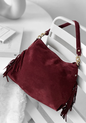 Suede handbag with tassels Final Message burgundy