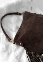 Zamszowa torebka z frędzlami Final Message czekoladowa