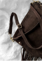 Zamszowa torebka z frędzlami Final Message czekoladowa