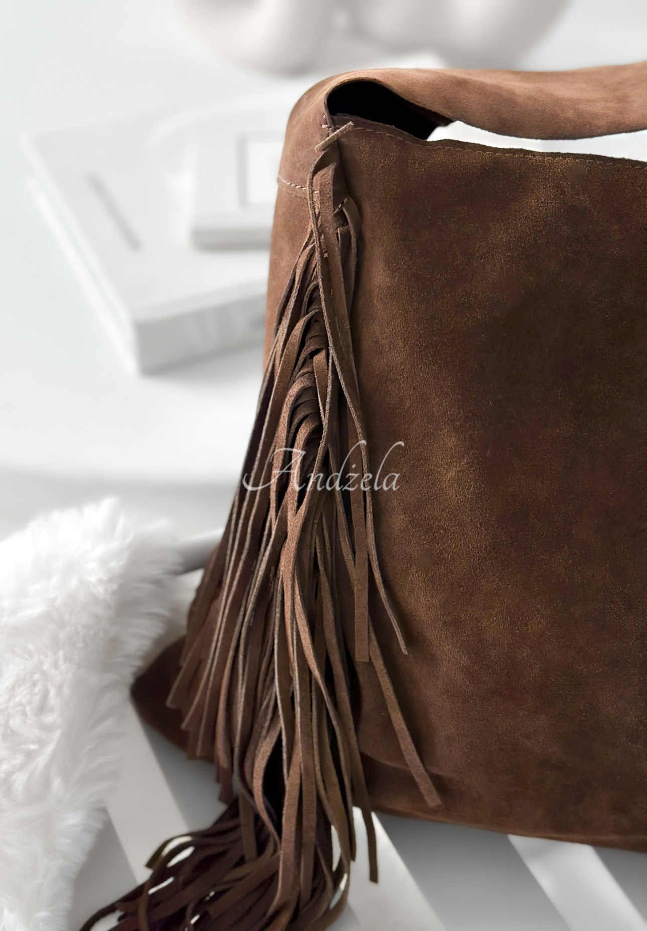 Maybe Next Time chocolate suede fringe handbag