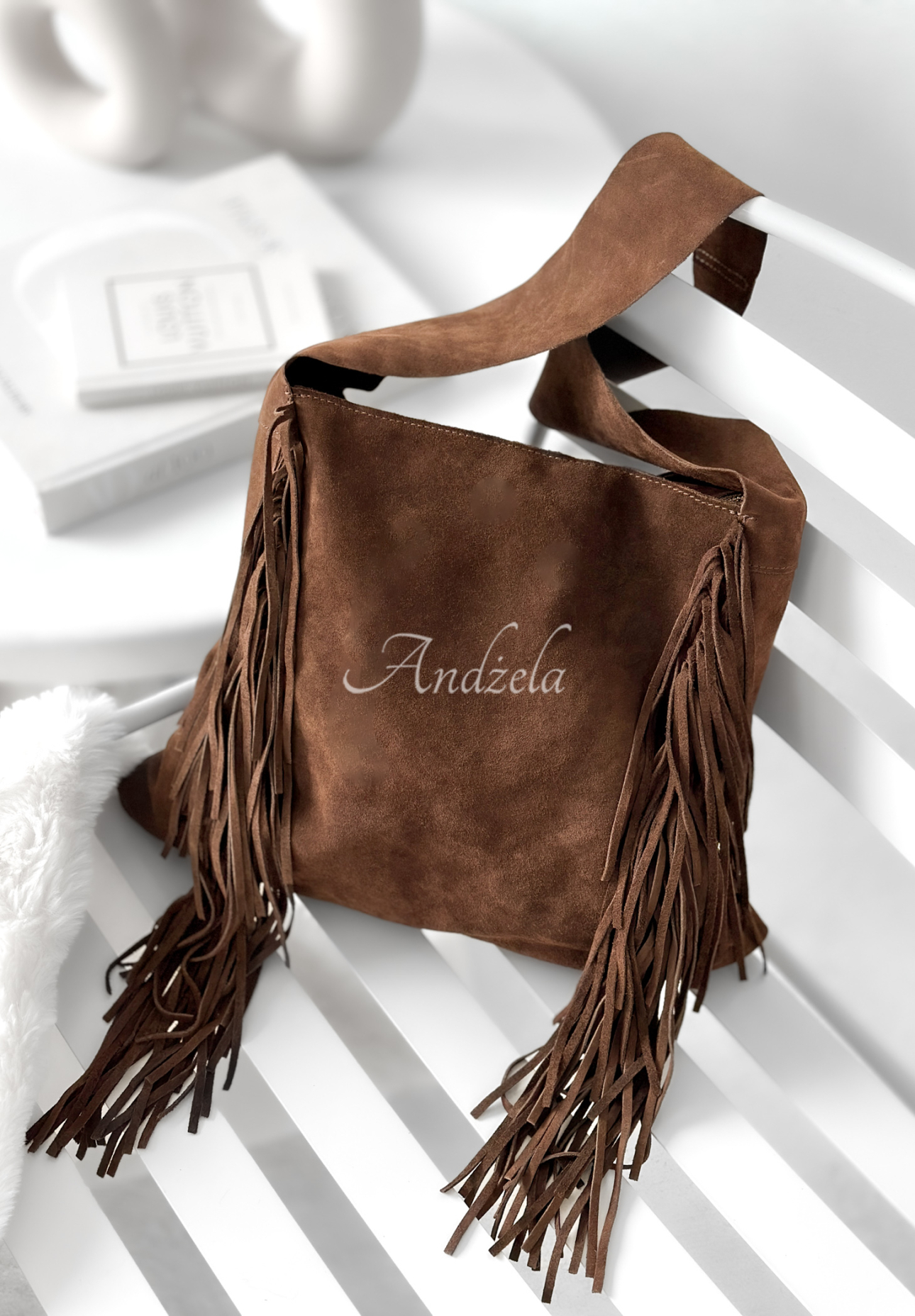Maybe Next Time chocolate suede fringe handbag