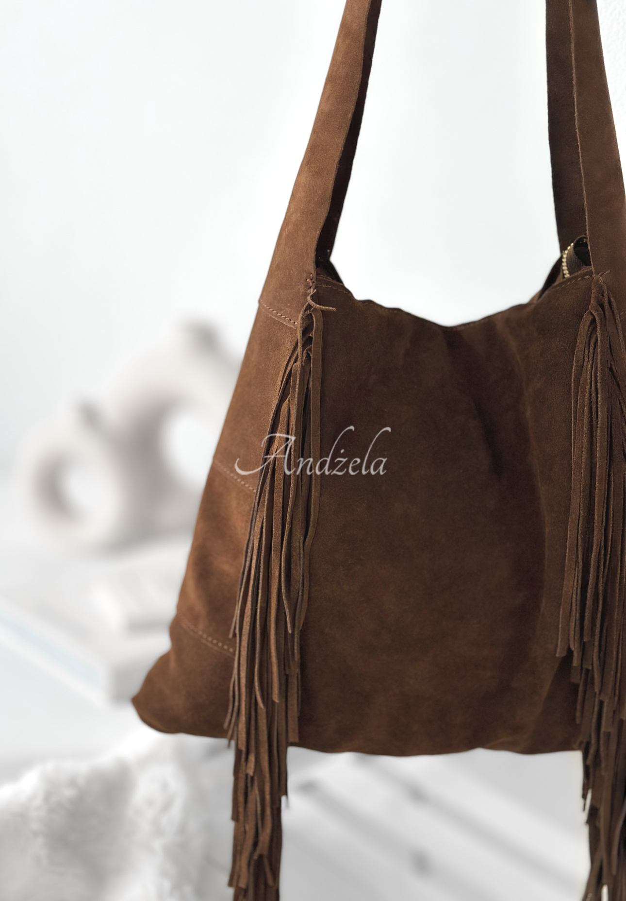 Zamszowa torebka z frędzlami Maybe Next Time czekoladowa