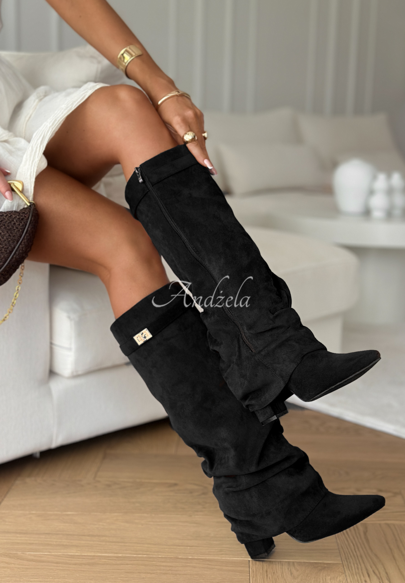 Cartagena long suede boots black