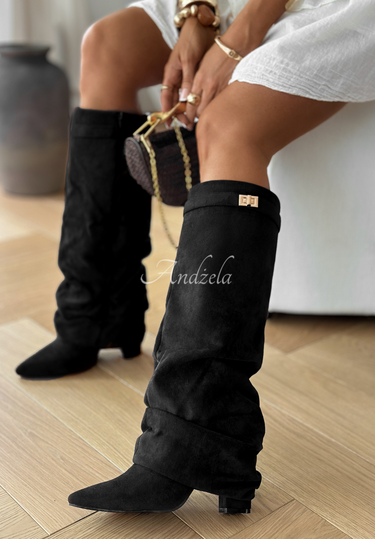 Cartagena long suede boots black