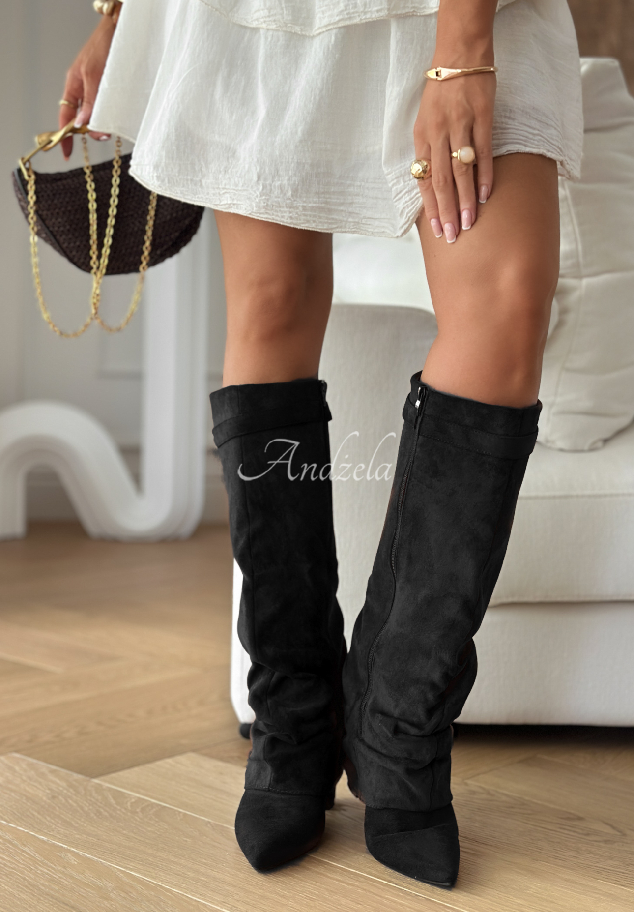 Cartagena long suede boots black