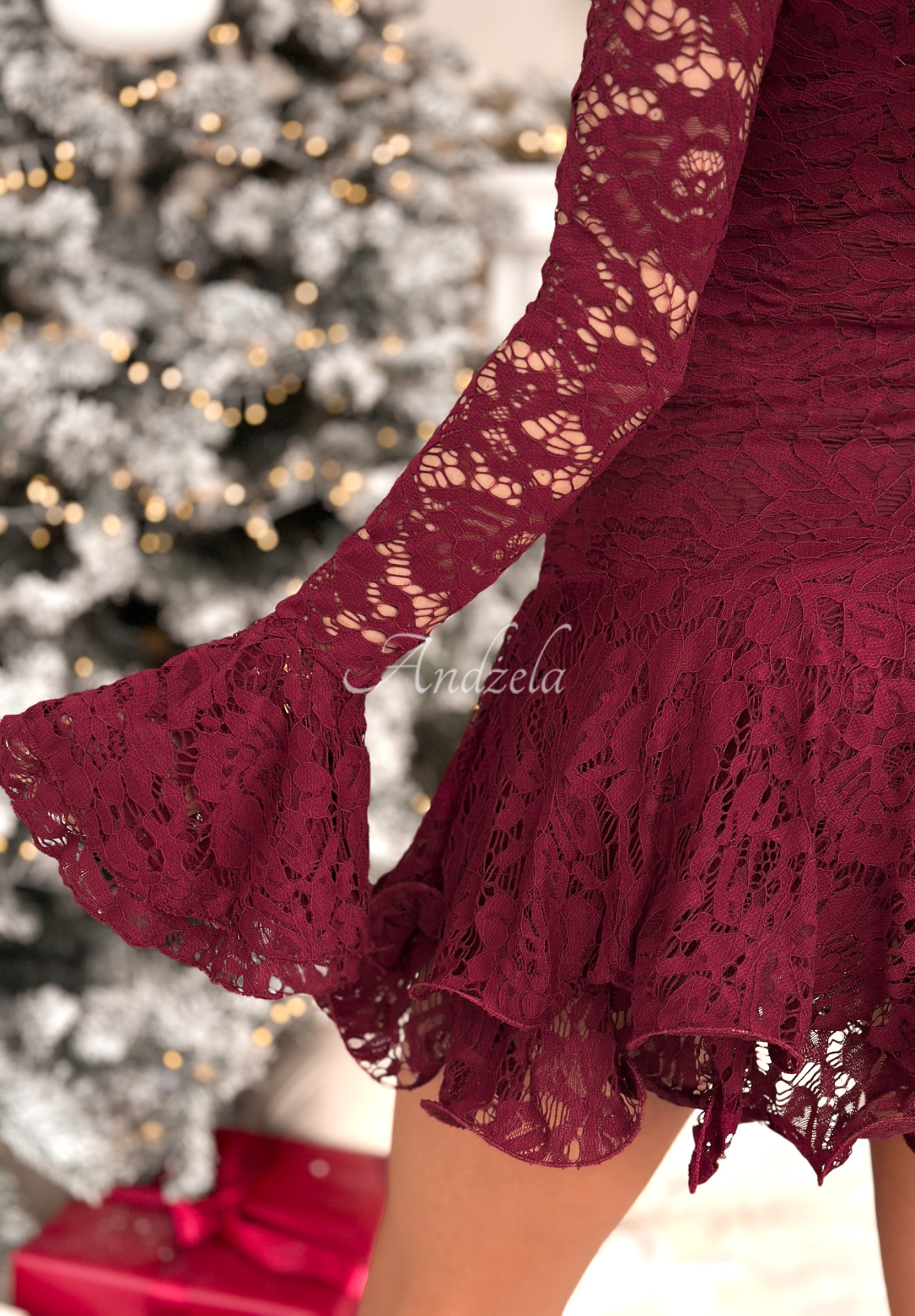 Short lace jumpsuit with ruffles Speak To Me burgundy