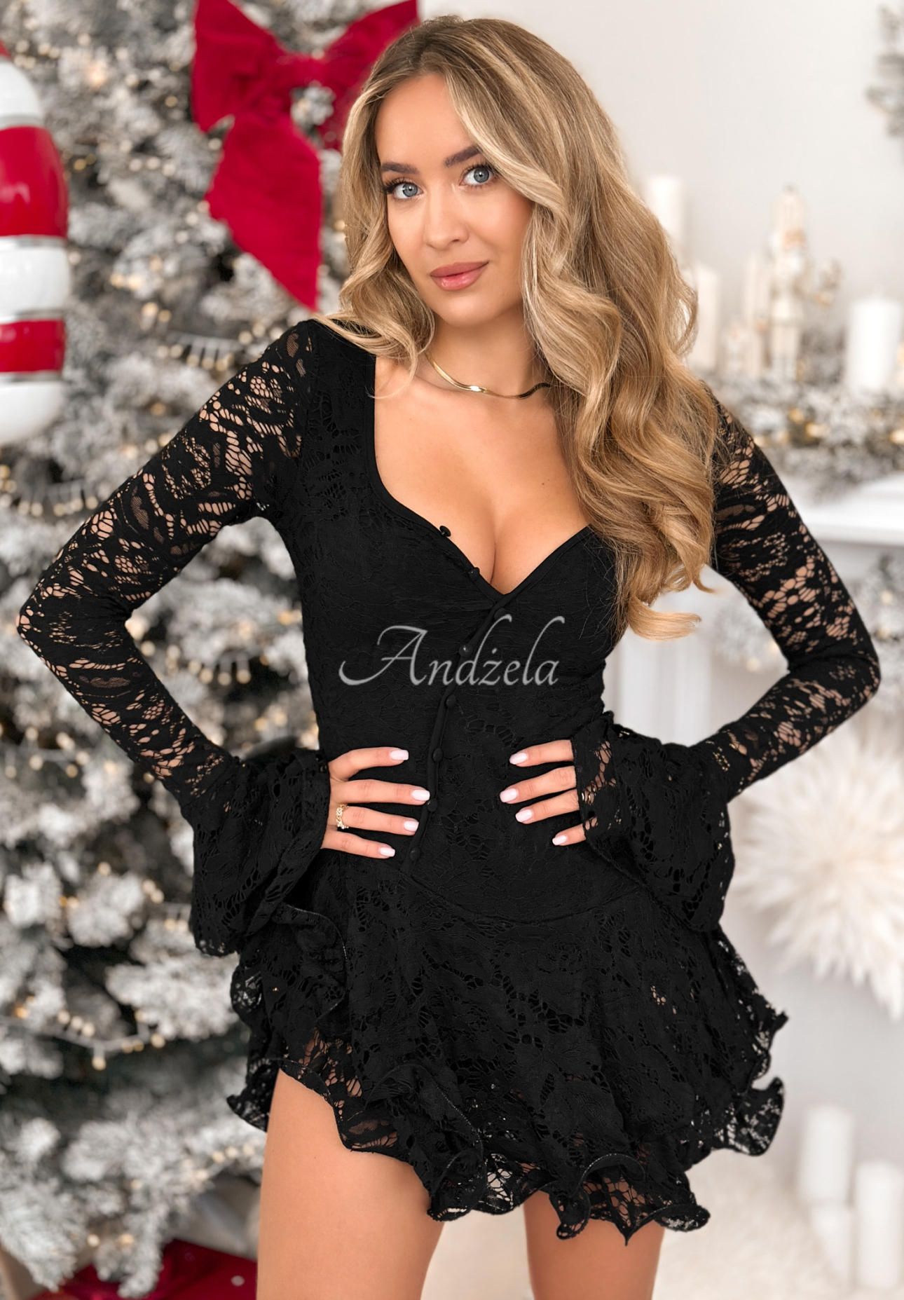 Short lace jumpsuit with ruffles Speak To Me black