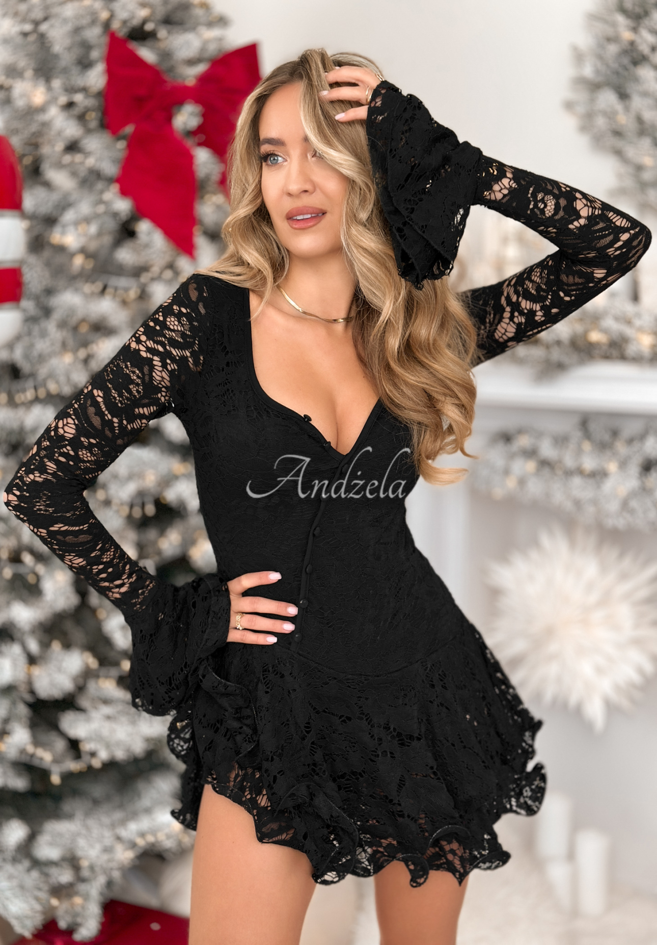 Short lace jumpsuit with ruffles Speak To Me black