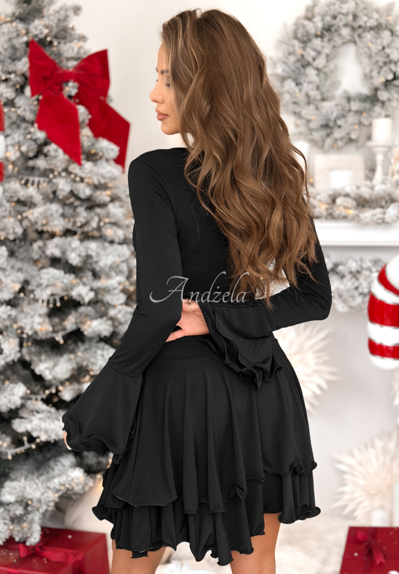 Mini dress with ruffles and buttons Keep Me Close black