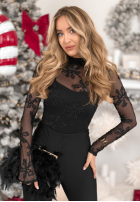 Siateczkowa bluzka z haftami Go On A Date czarna