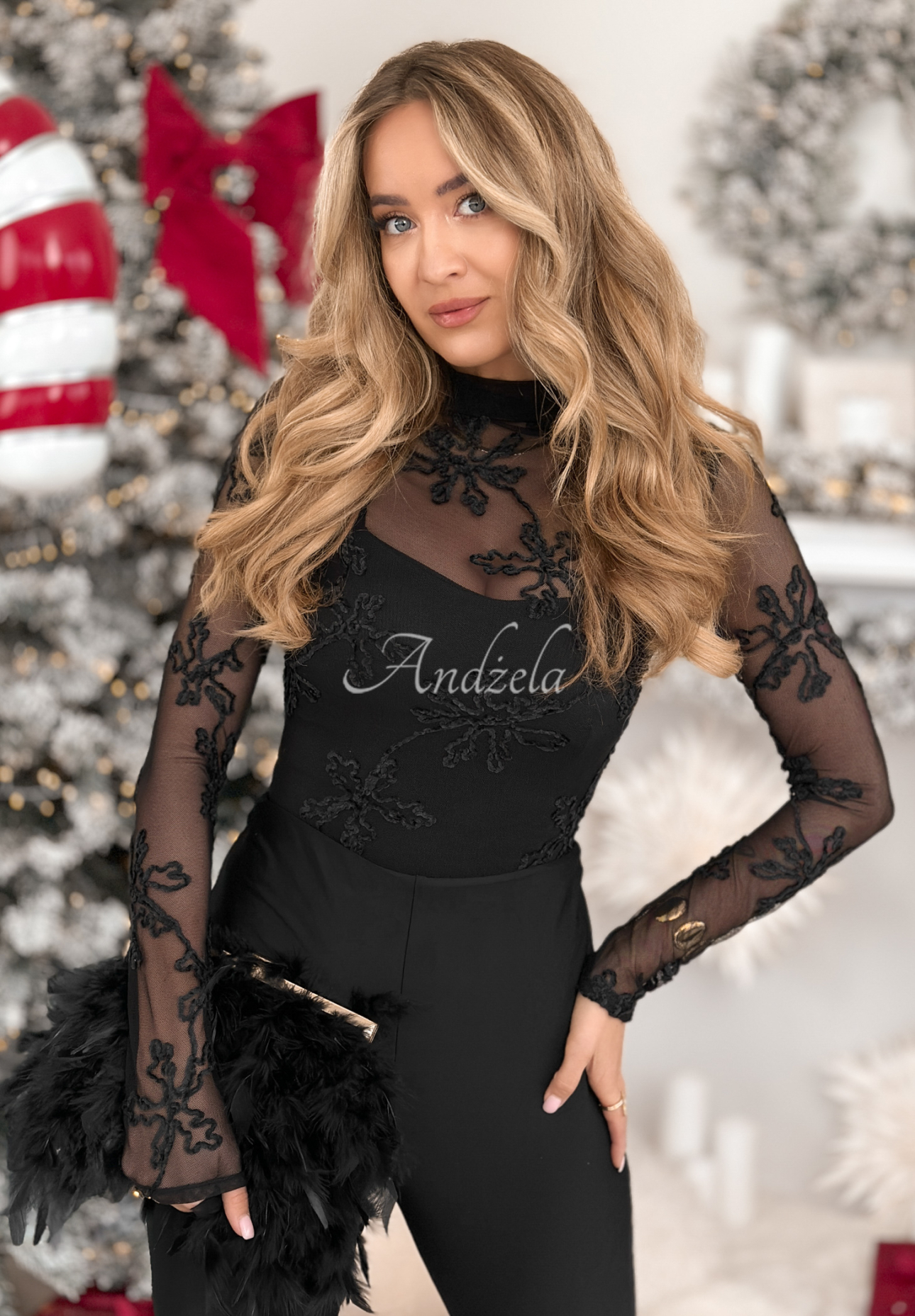 Mesh blouse with embroidery Go On A Date black