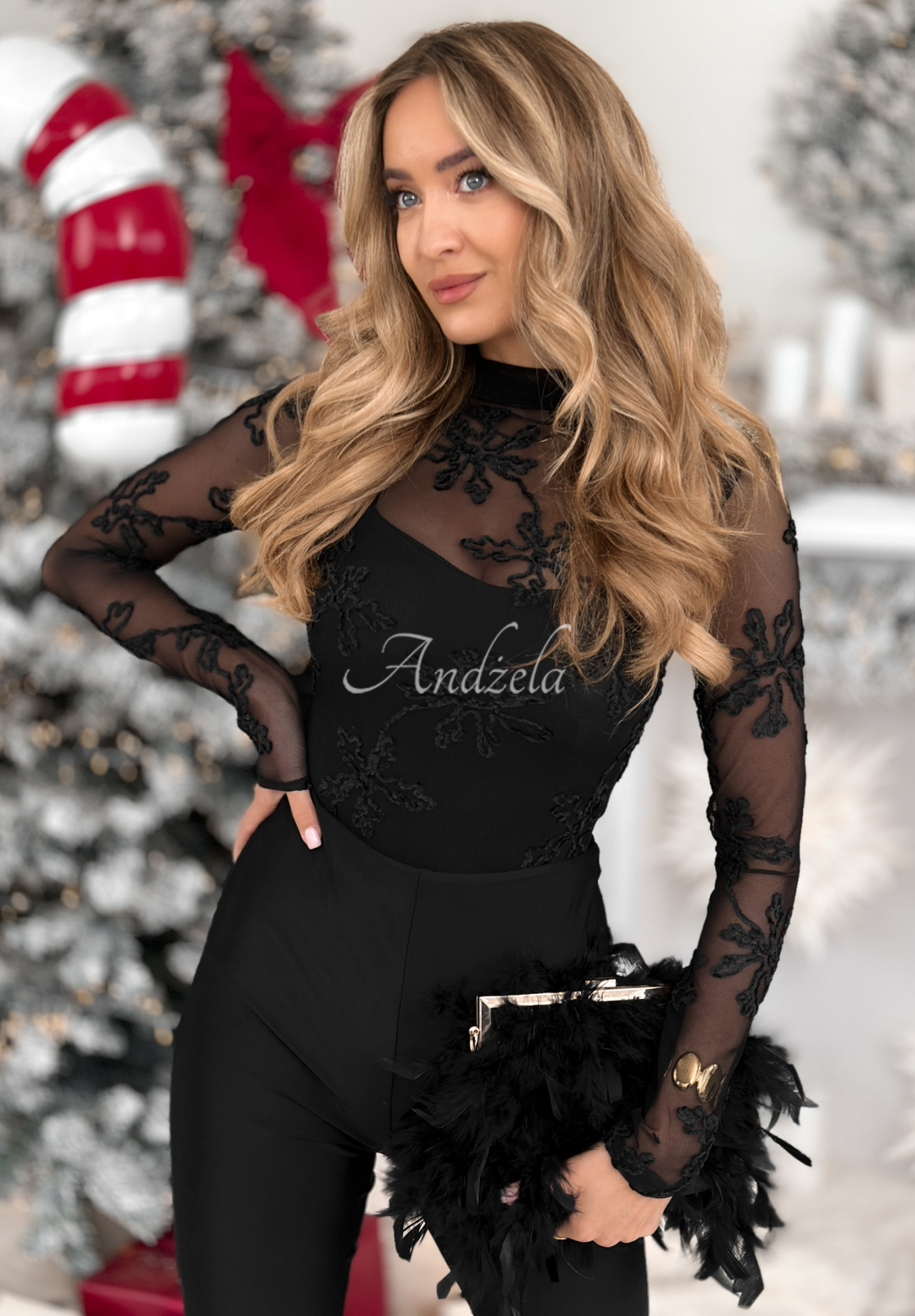 Mesh blouse with embroidery Go On A Date black