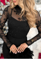 Siateczkowa bluzka z haftami Go On A Date czarna