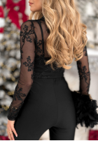 Siateczkowa bluzka z haftami Go On A Date czarna