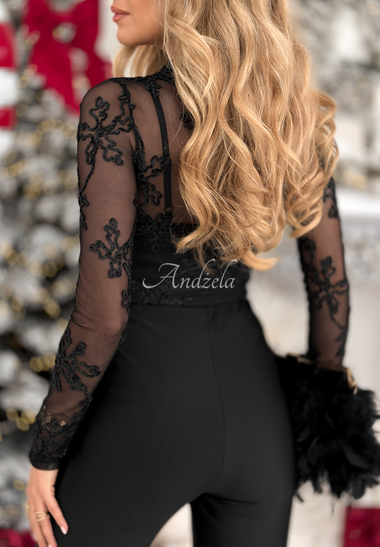 Mesh blouse with embroidery Go On A Date black