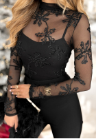 Siateczkowa bluzka z haftami Go On A Date czarna