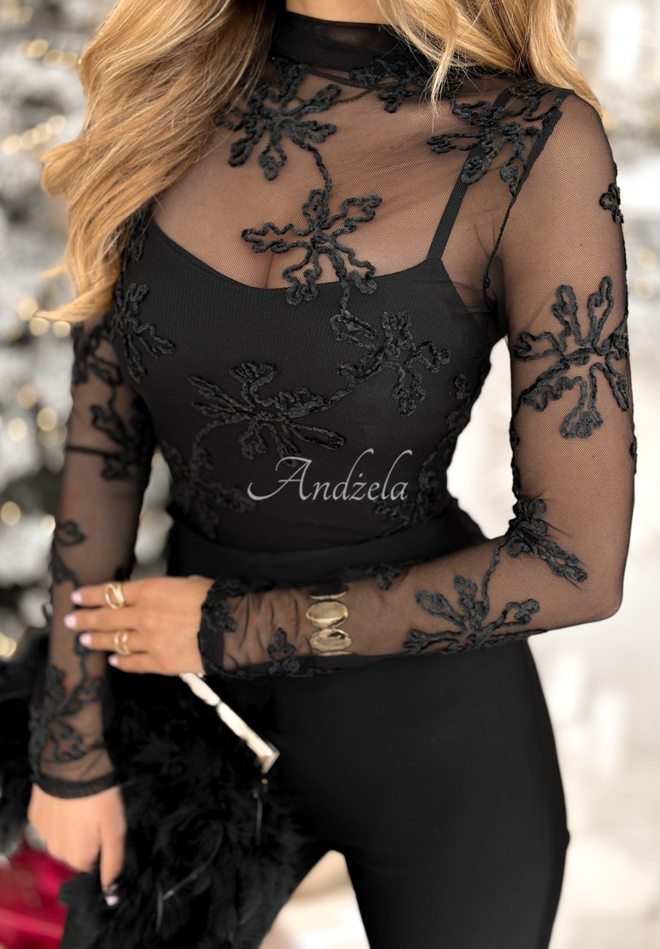 Mesh blouse with embroidery Go On A Date black