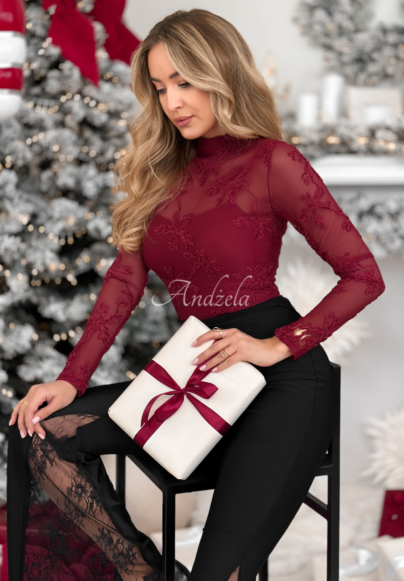 Mesh blouse with embroidery Go On A Date red