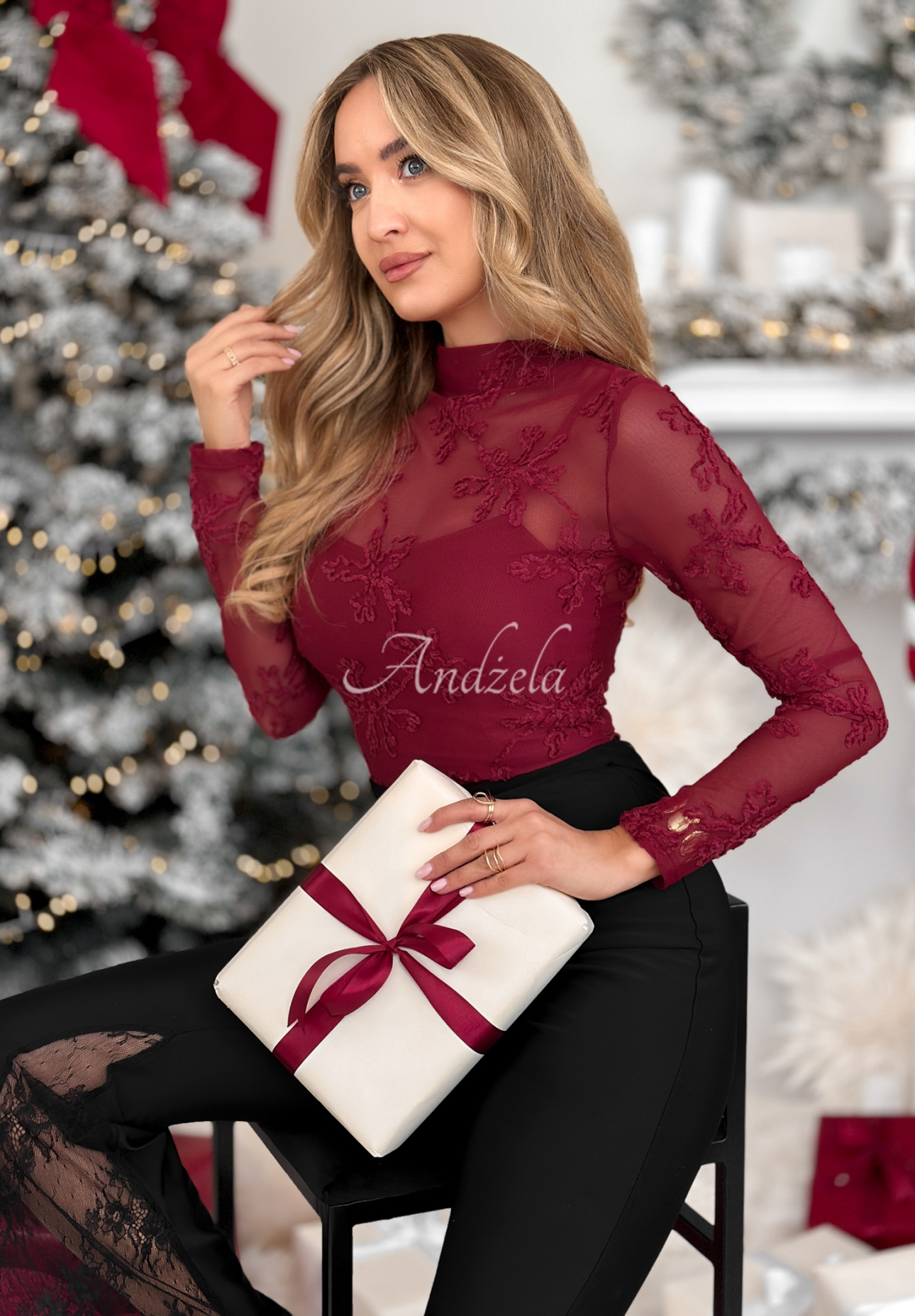Mesh blouse with embroidery Go On A Date red