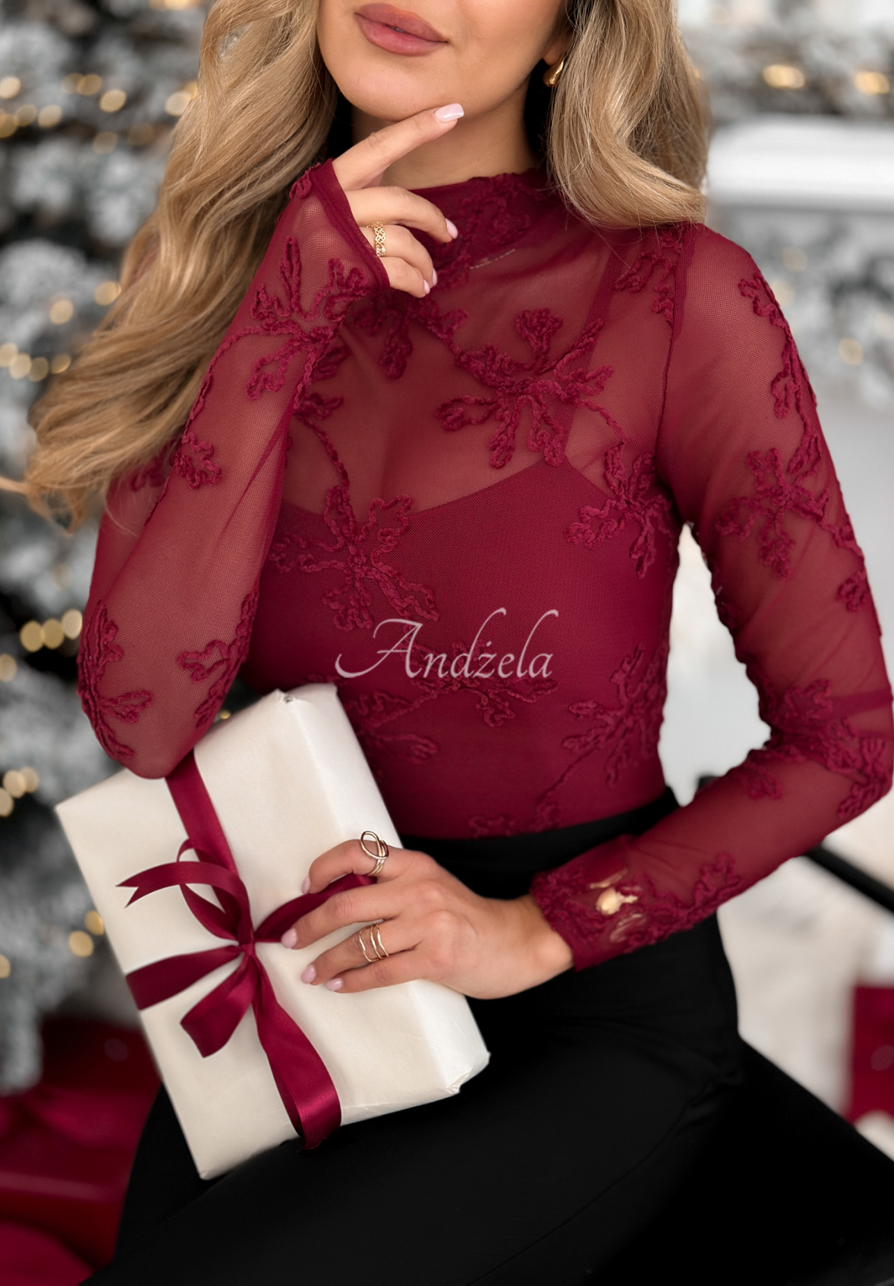 Mesh blouse with embroidery Go On A Date red