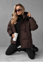 Długa pikowana kurtka z kapturem The Best Way czekoladowa