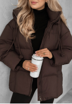 Długa pikowana kurtka z kapturem The Best Way czekoladowa