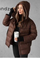 Długa pikowana kurtka z kapturem New In Town czekoladowa
