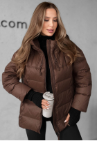 Długa pikowana kurtka z kapturem New In Town czekoladowa