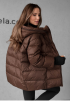 Długa pikowana kurtka z kapturem New In Town czekoladowa