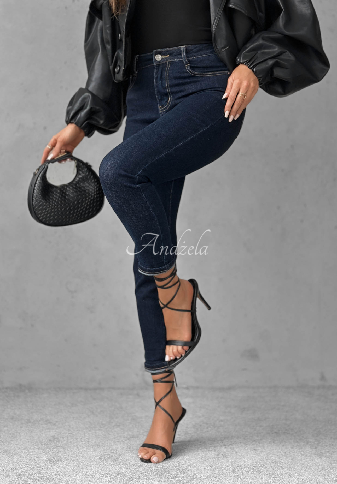 Denim mom fit pants with belt Let's Not Talk navy blue
