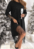 Błyszcząca sukienka oversize z koronką Ask Me Later czarna