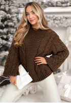 Pleciony sweter oversize z wełną Days Are Short czekoladowy